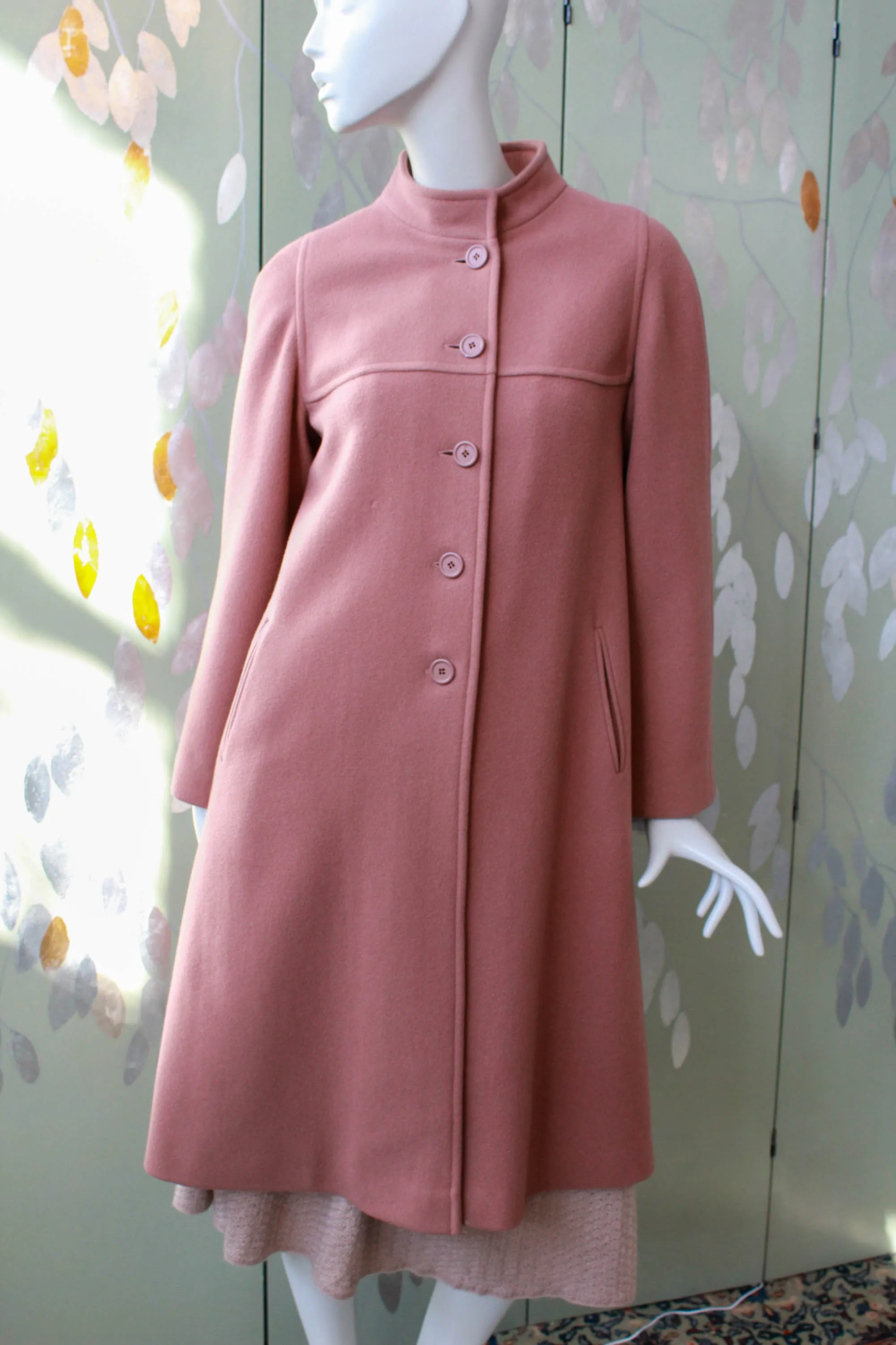 1980s Rose Pink Wool Coat with Scarf, S/M