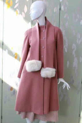 1980s Rose Pink Wool Coat with Scarf, S/M