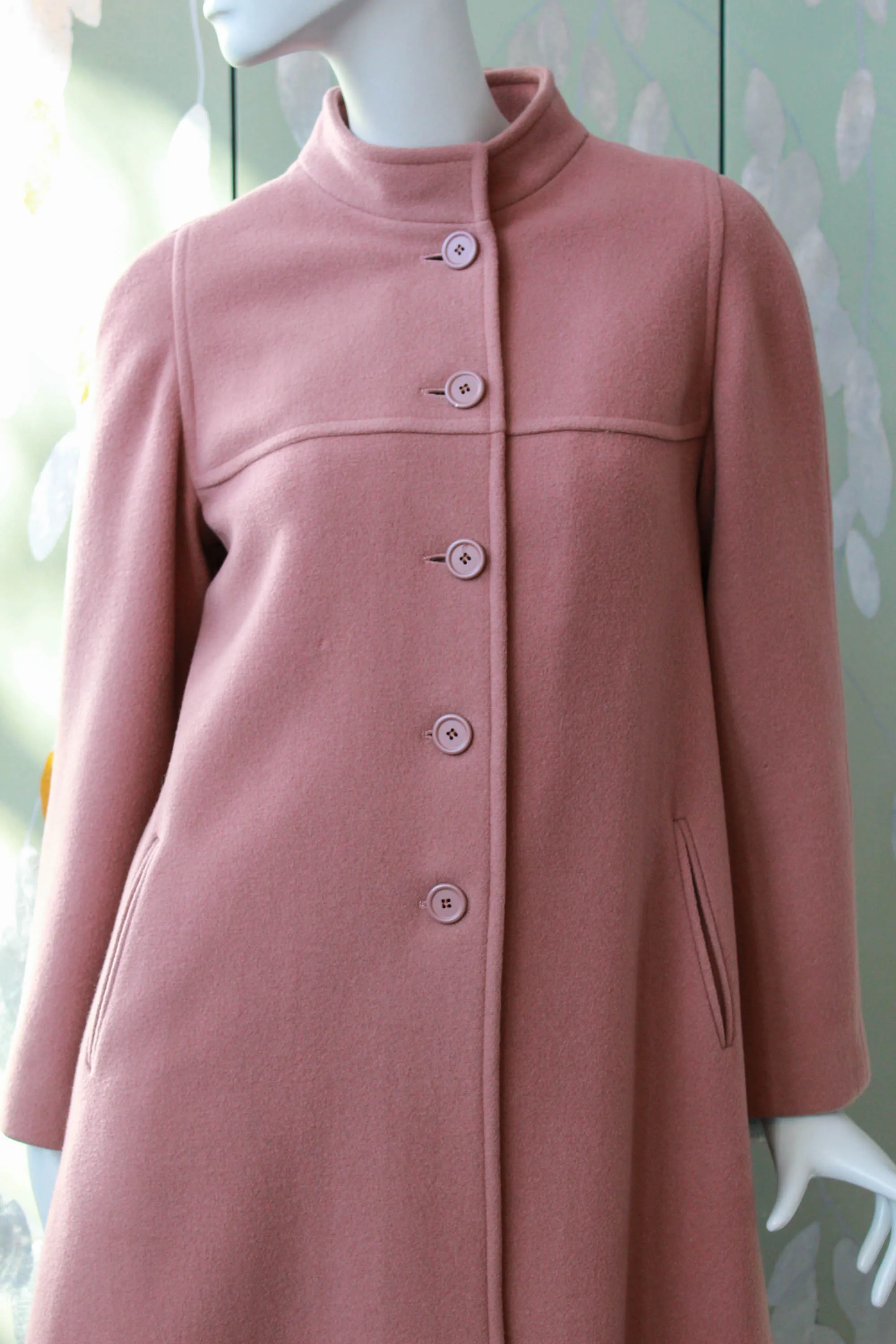 1980s Rose Pink Wool Coat with Scarf, S/M