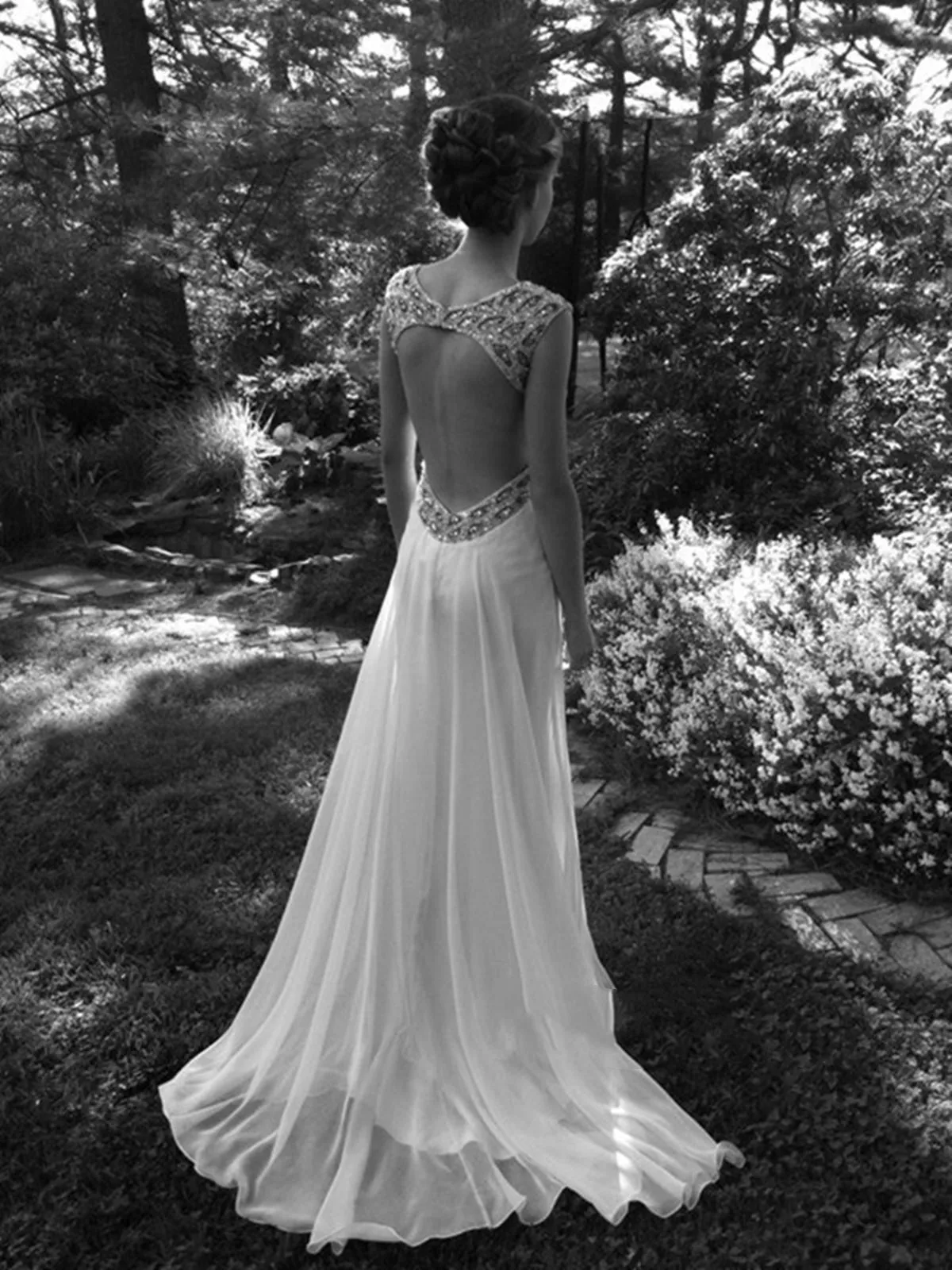 A line Backless Chiffon Prom Dresses,Wedding Dresses