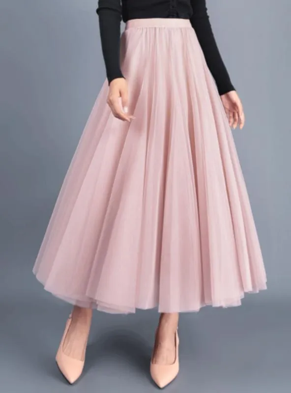 A-Line Elegant Maxi Tulle Ankle Length Skirt