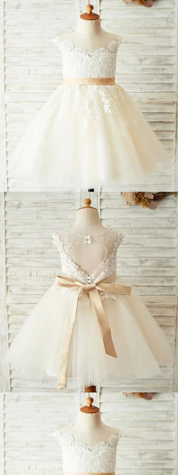 A-line Ivory Tulle Flower Girl Dresses With Lace Applique,Cheap Flower Girl Dresses,FGY0188