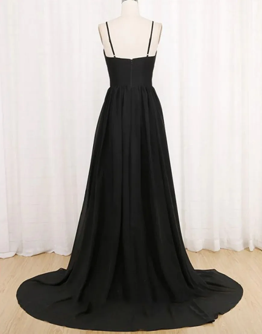 A Line Long Black Prom Dresses with Split,BD930648