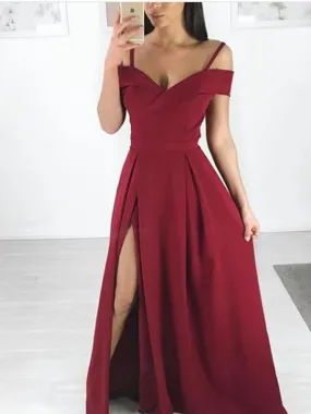 A-line Off-The-Shoulder Red Satin Long Prom Dresses,Cheap Prom Dresses,PDY0519