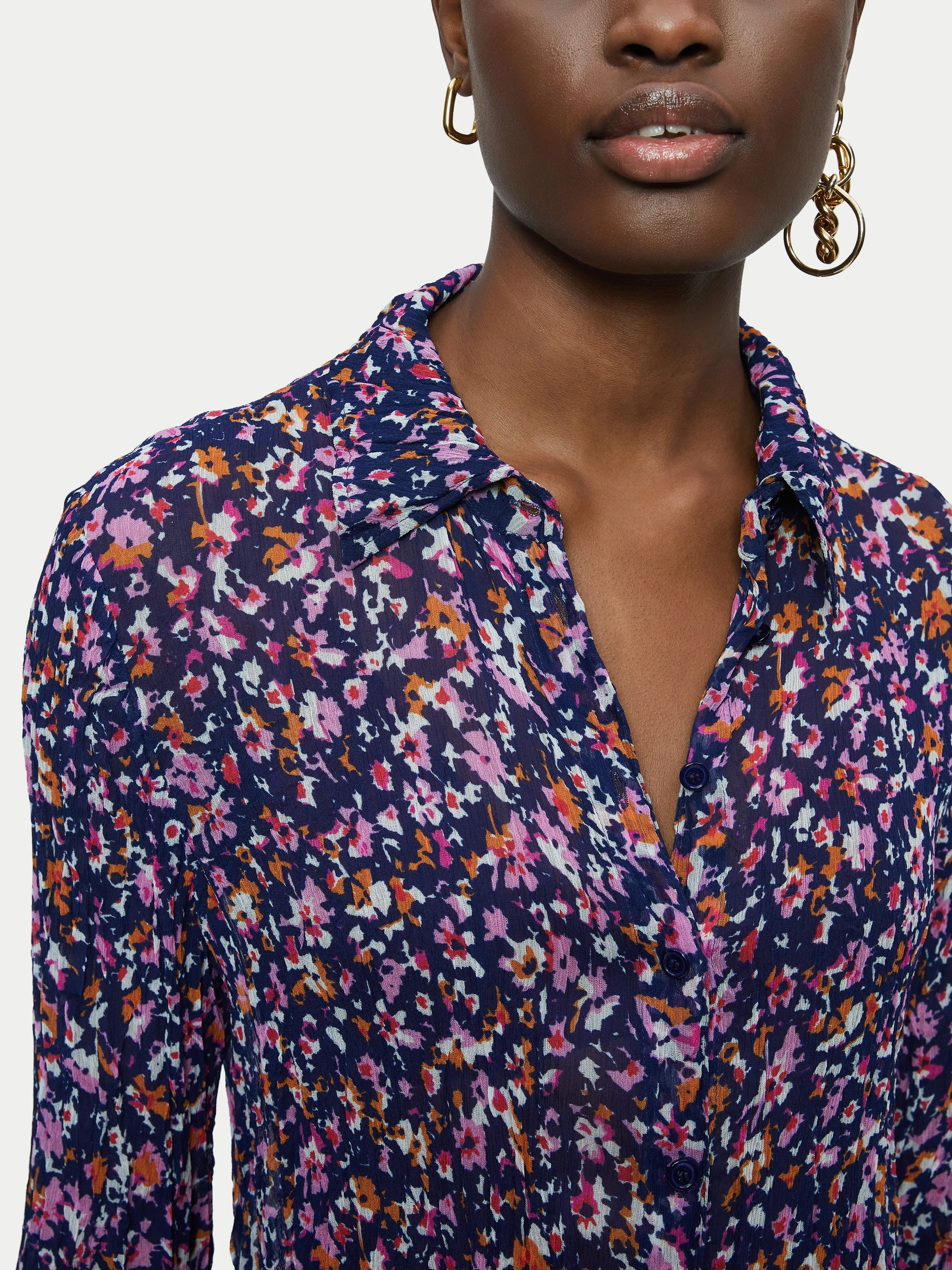 Abstract Floral Crinkled Shirt | Multi