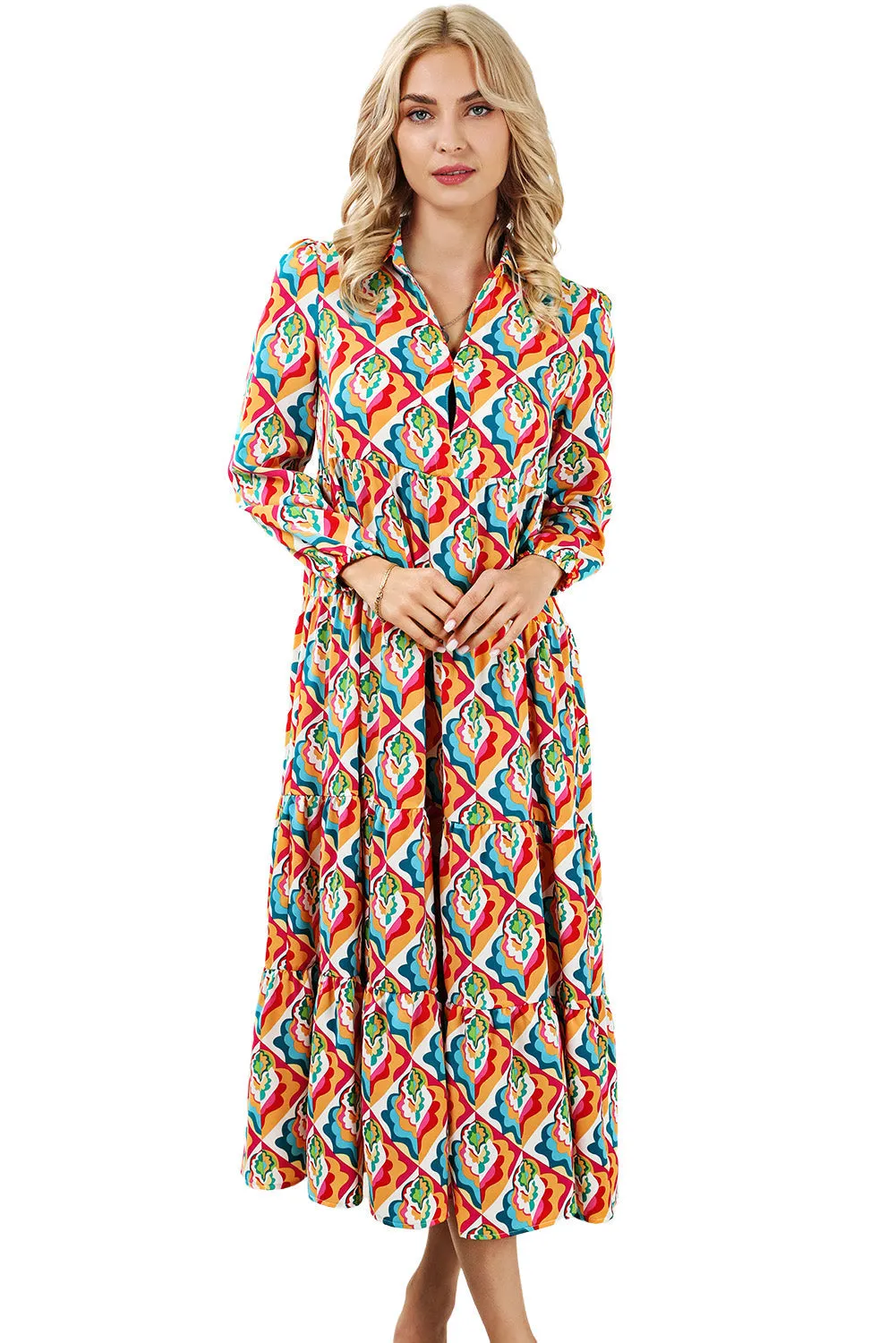 Abstract Geometric Print High Waist Dress