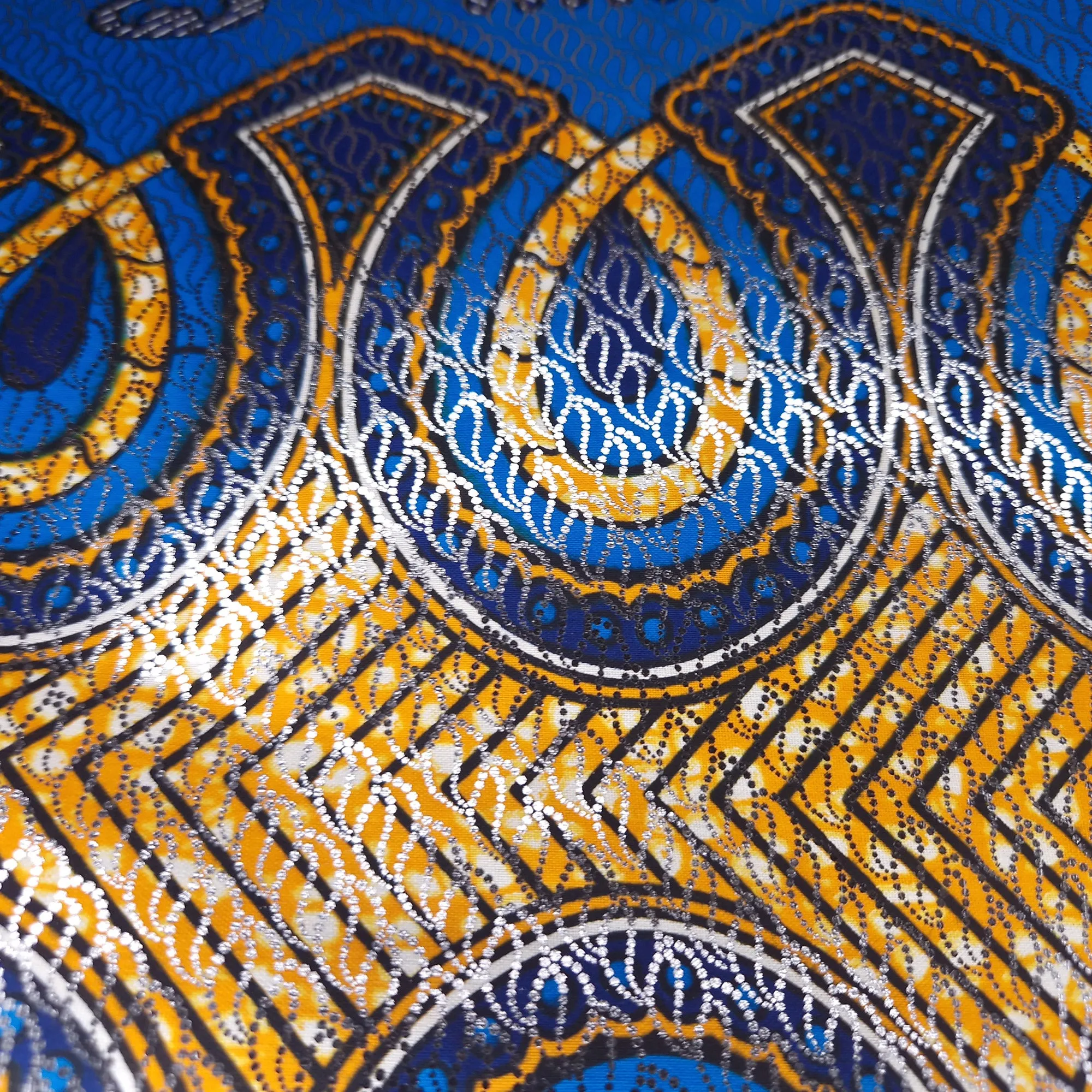 African Wax print fabric Osikani - Blue SILVER effect