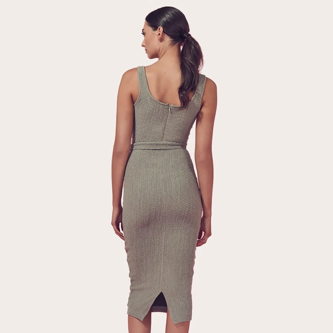 AINE Khaki Sleeveless Bodycon Midi Dress