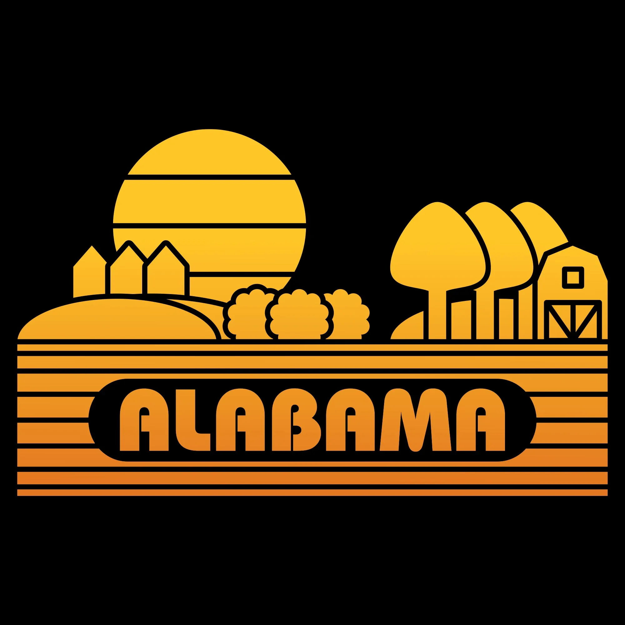 Alabama Groovy Sunset T-Shirt - Black