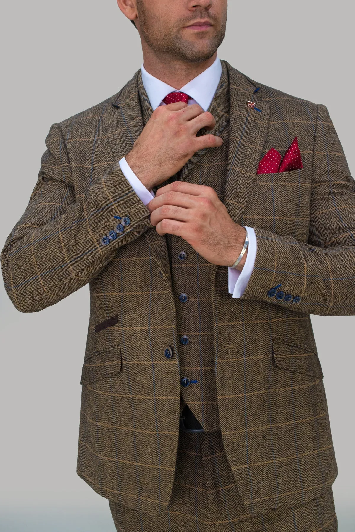 Albert Brown Tweed 3 Piece Wedding Suit