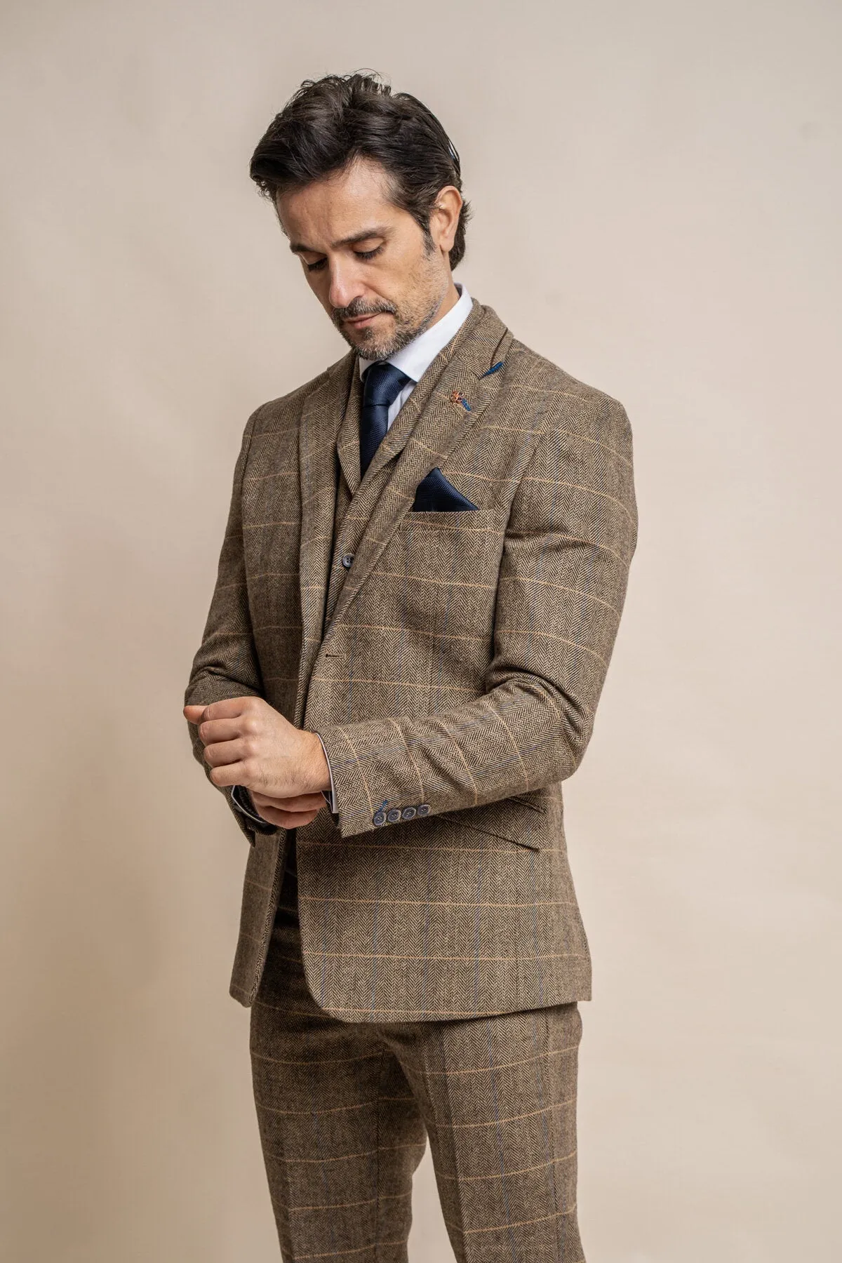 Albert Brown Tweed 3 Piece Wedding Suit