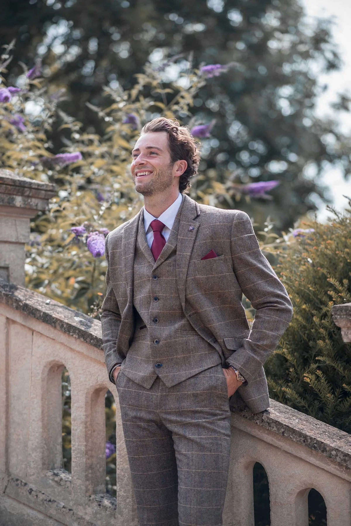 Albert Brown Tweed 3 Piece Wedding Suit