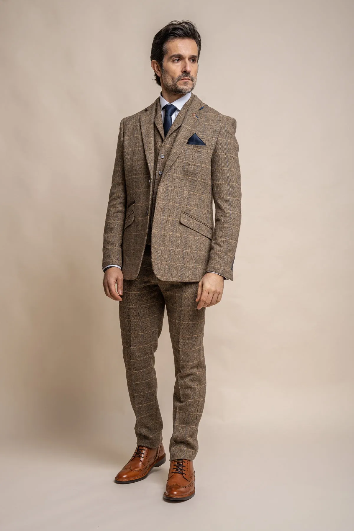 Albert Brown Tweed 3 Piece Wedding Suit