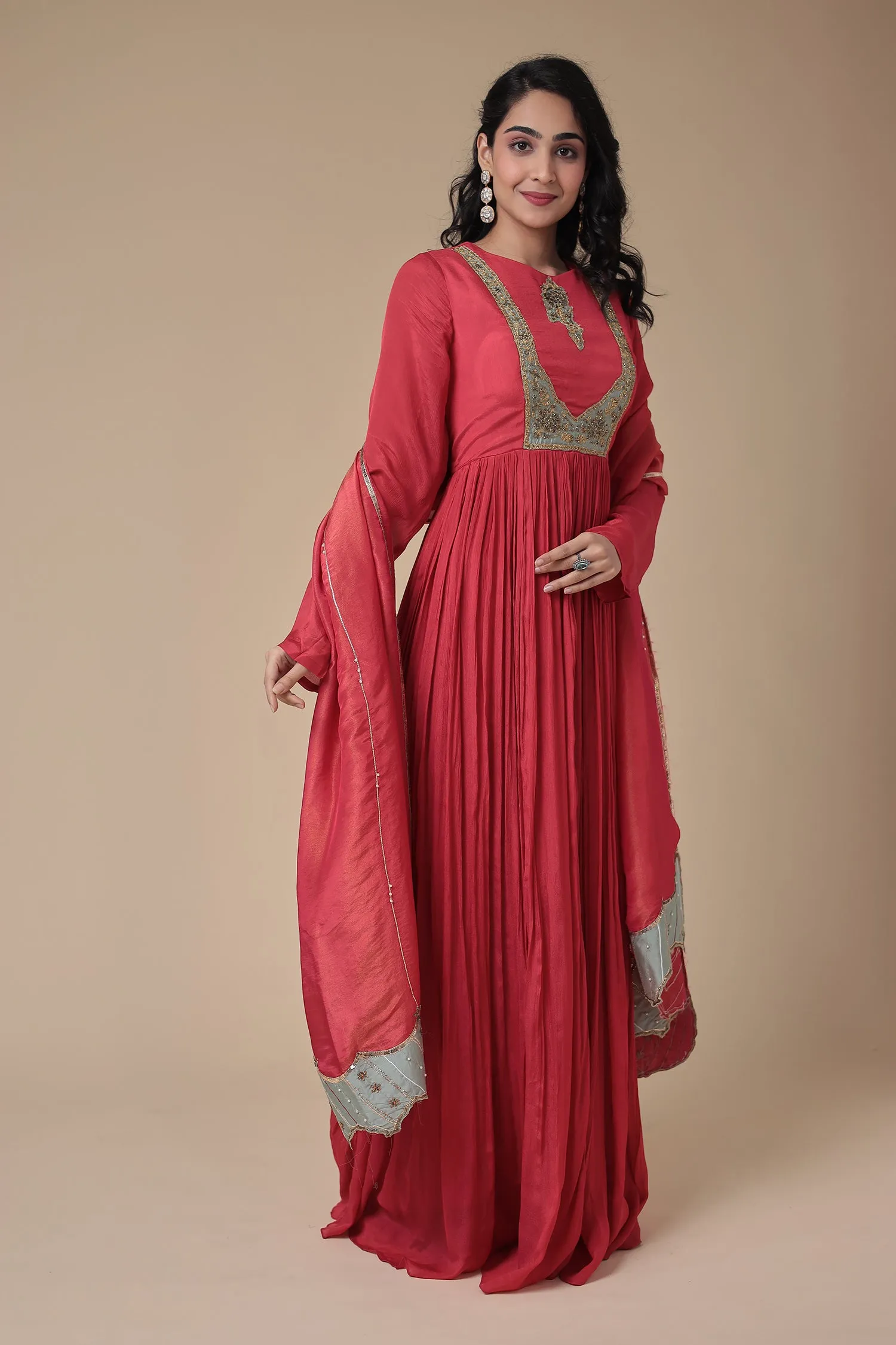 Anarkali Chinon Gown with Embroidered work