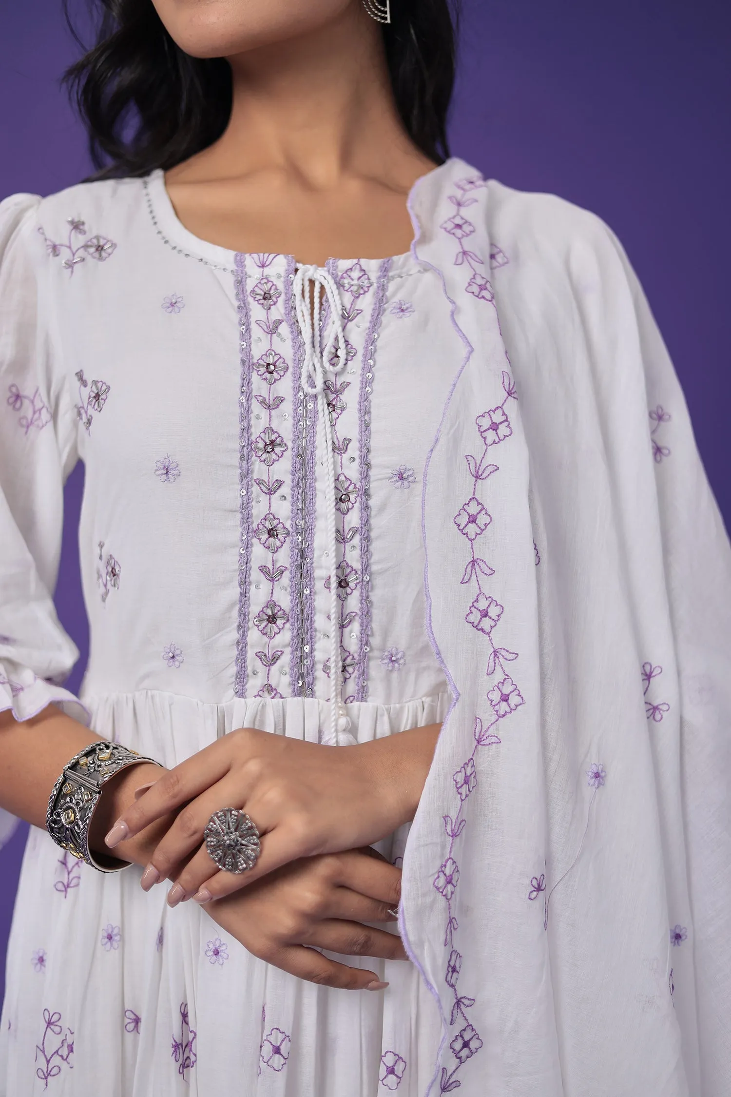 Anarkali Cotton Kurta Set Stitched with Embroidered work