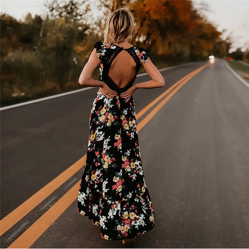 Backless Floral Hollow Out Summer Dress