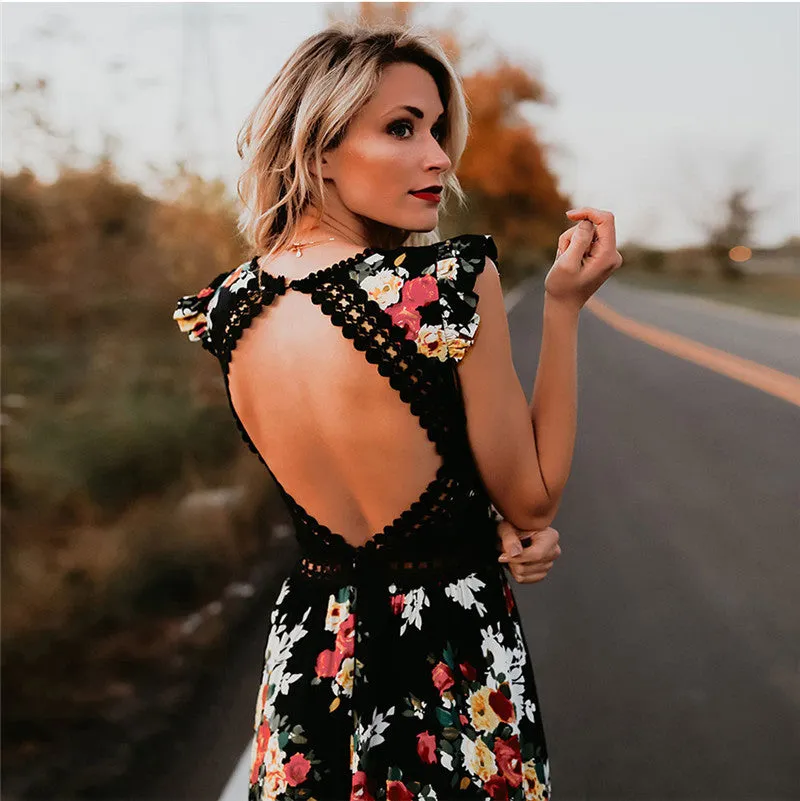 Backless Floral Hollow Out Summer Dress