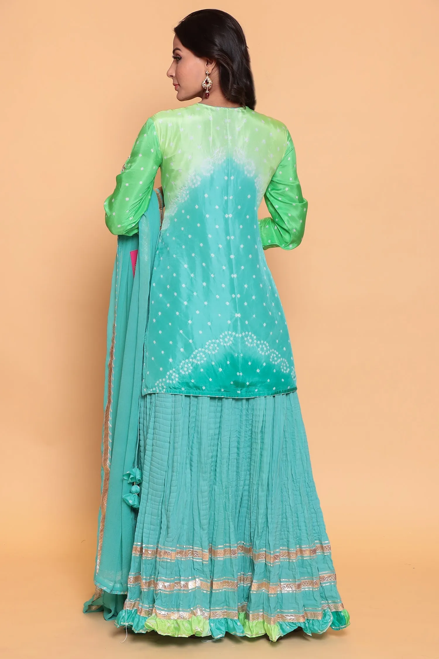 Bandhej Silk Suit with Gota Patti work.