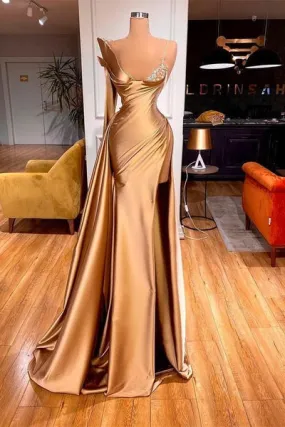 Beaded one-shoulder long-sleeve mermaid slit Prom Dresses,BD93372