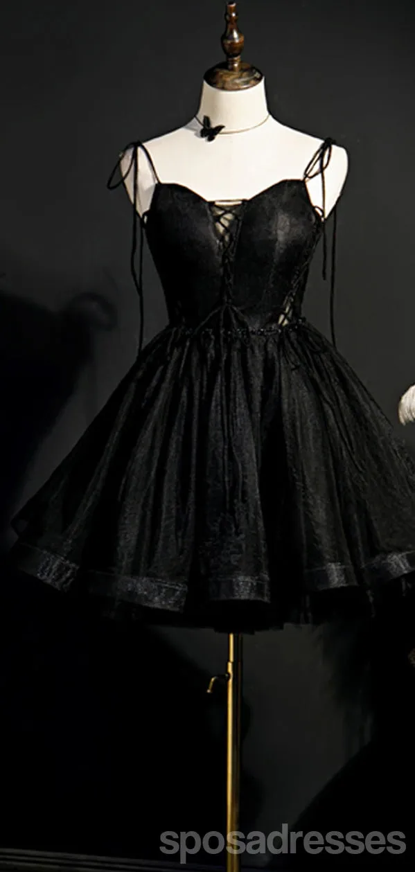 Black Spaghetti Straps Short Homecoming Dresses,Cheap Short Prom Dresses,CM908