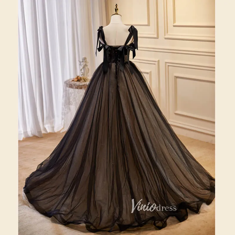 Black Tulle Prom Dresses Lace Applique Evening Dress FD3212