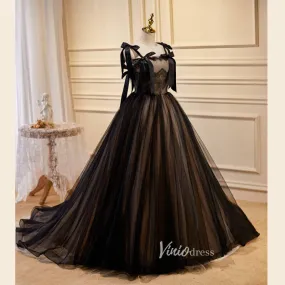 Black Tulle Prom Dresses Lace Applique Evening Dress FD3212