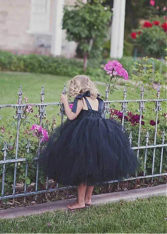 Black Tulle Spaghetti Straps Tutu Flower Girl Dresses,Cheap Older Flower Girl Dresses,FGY0186