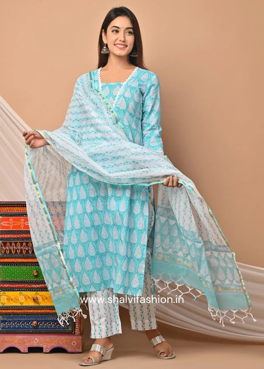 Blue Horizon Hand Block Printed Cotton Suit Set (CSS52KD)