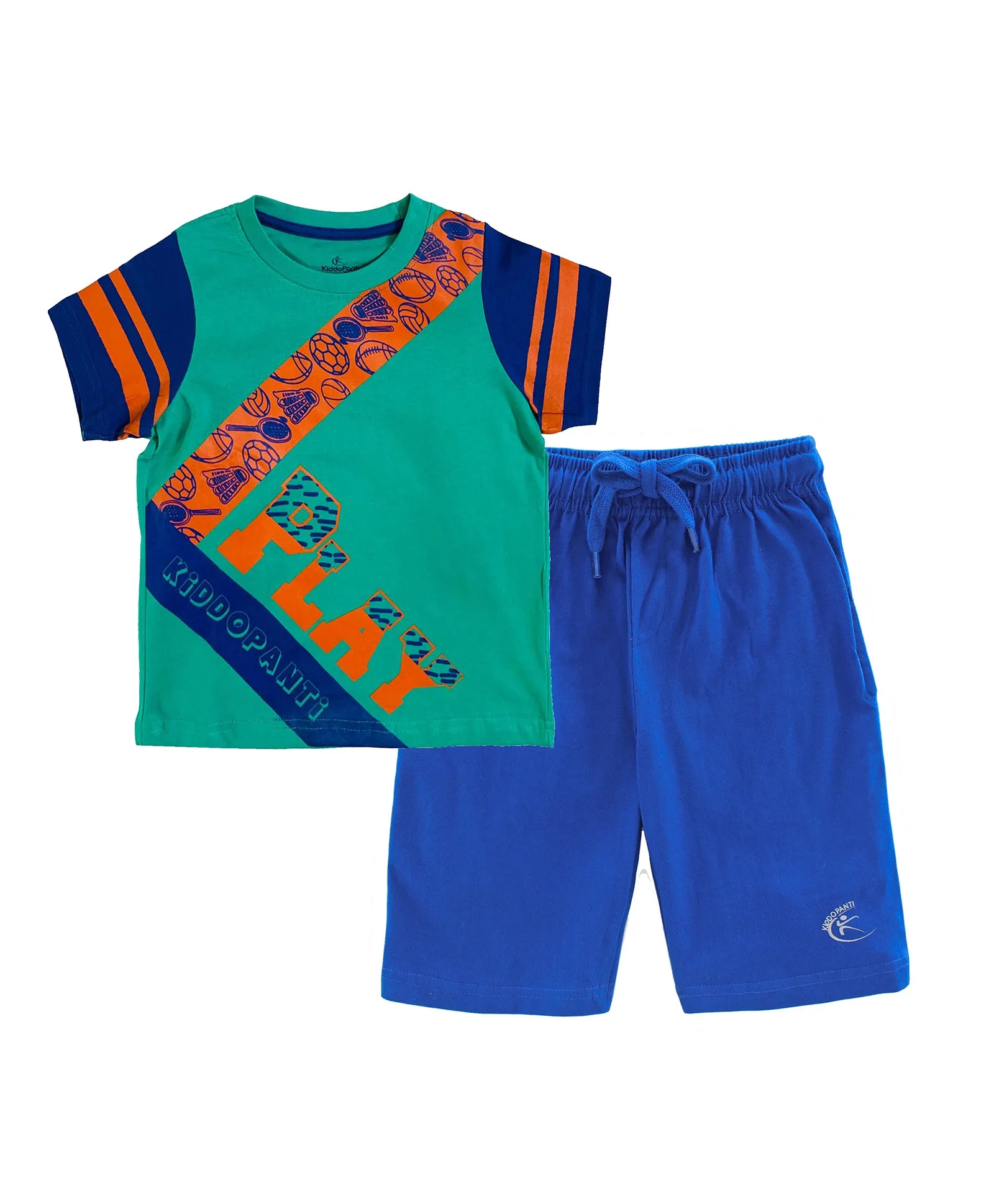 Boys Cotton T-shirt with Print and Knee length Shorts Set