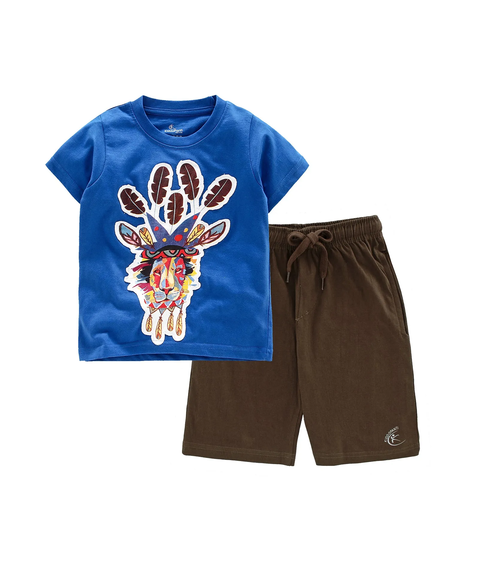 Boys Cotton T-shirt with Print and Knee length Shorts Set