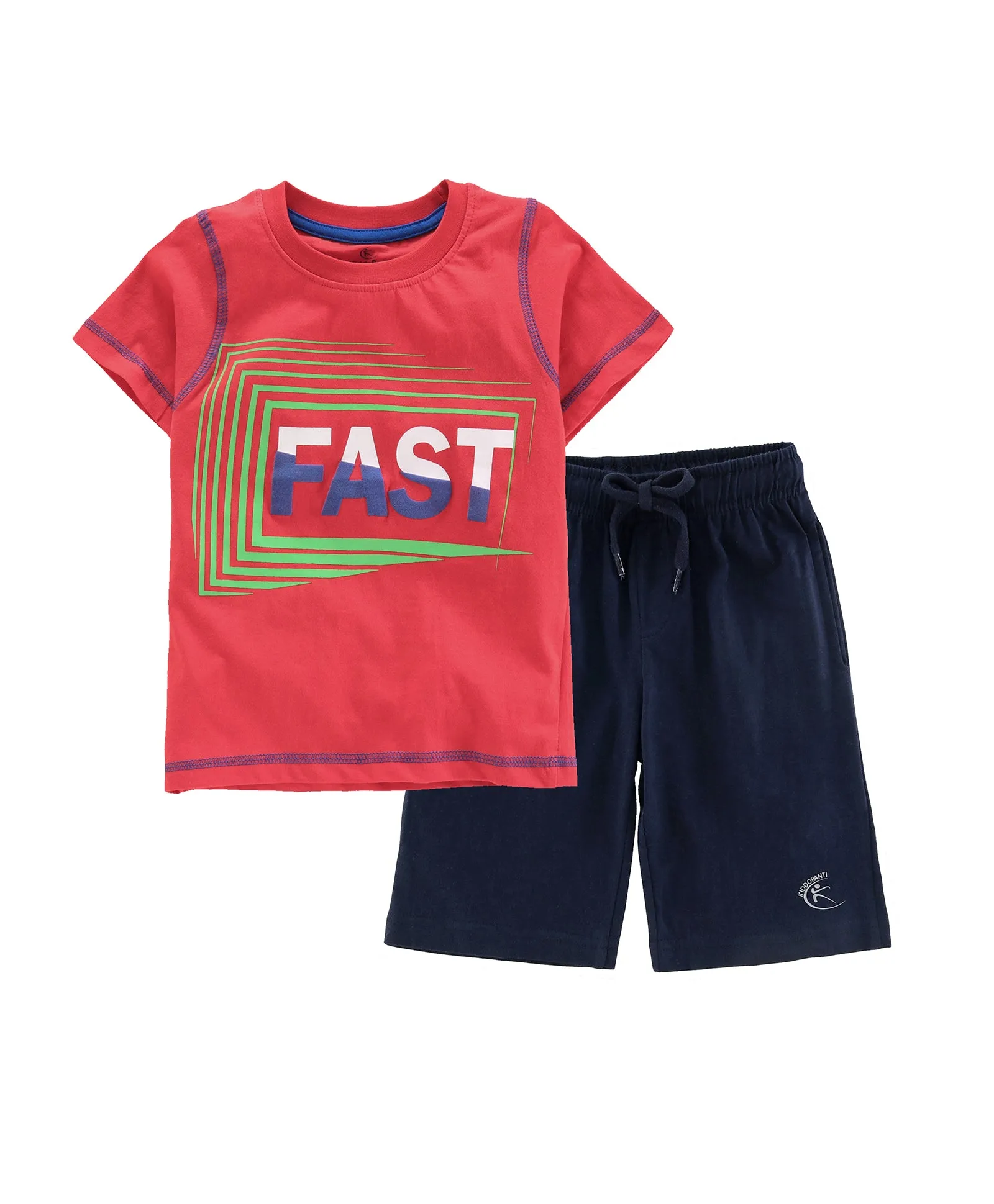 Boys Cotton T-shirt with Print and Knee length Shorts Set