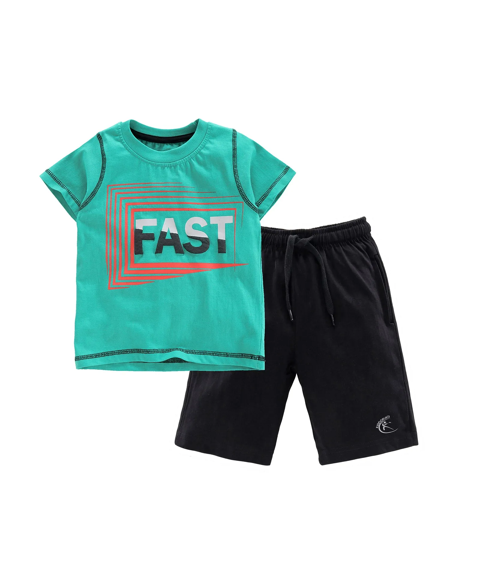 Boys Cotton T-shirt with Print and Knee length Shorts Set