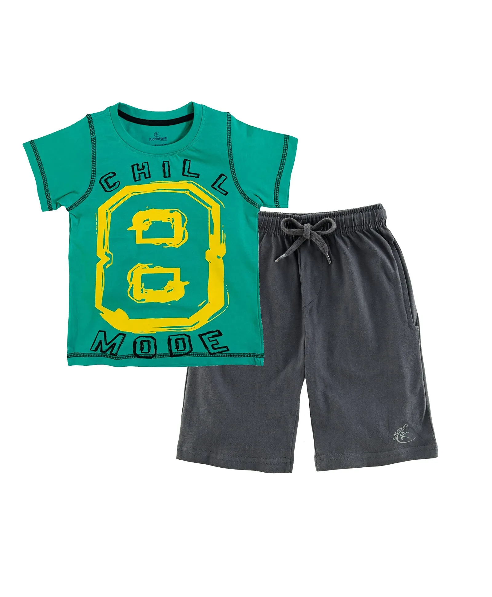 Boys Cotton T-shirt with Print and Knee length Shorts Set