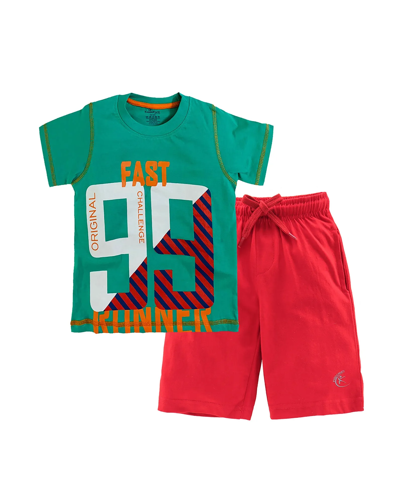 Boys Cotton T-shirt with Print and Knee length Shorts Set