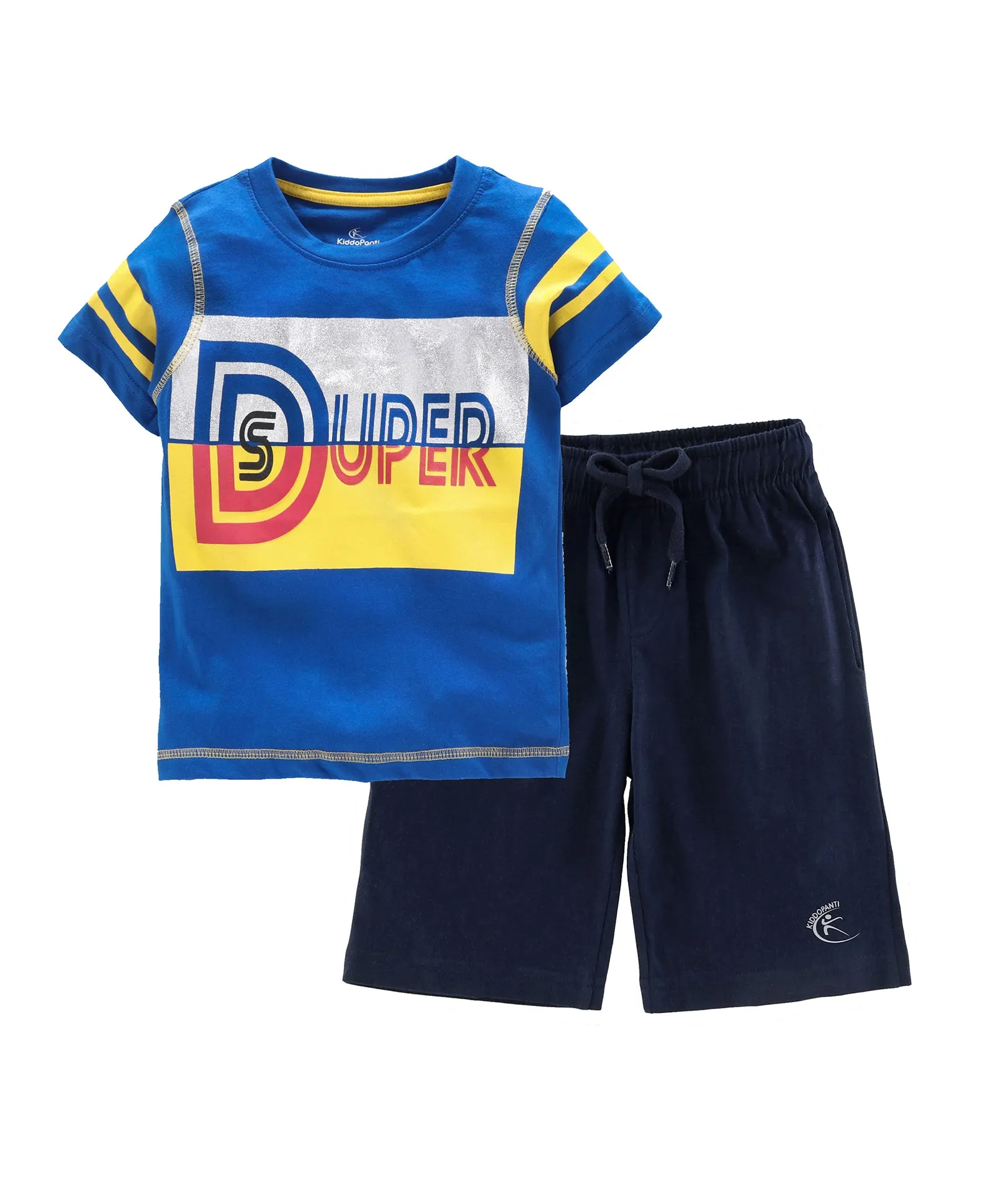 Boys Cotton T-shirt with Print and Knee length Shorts Set