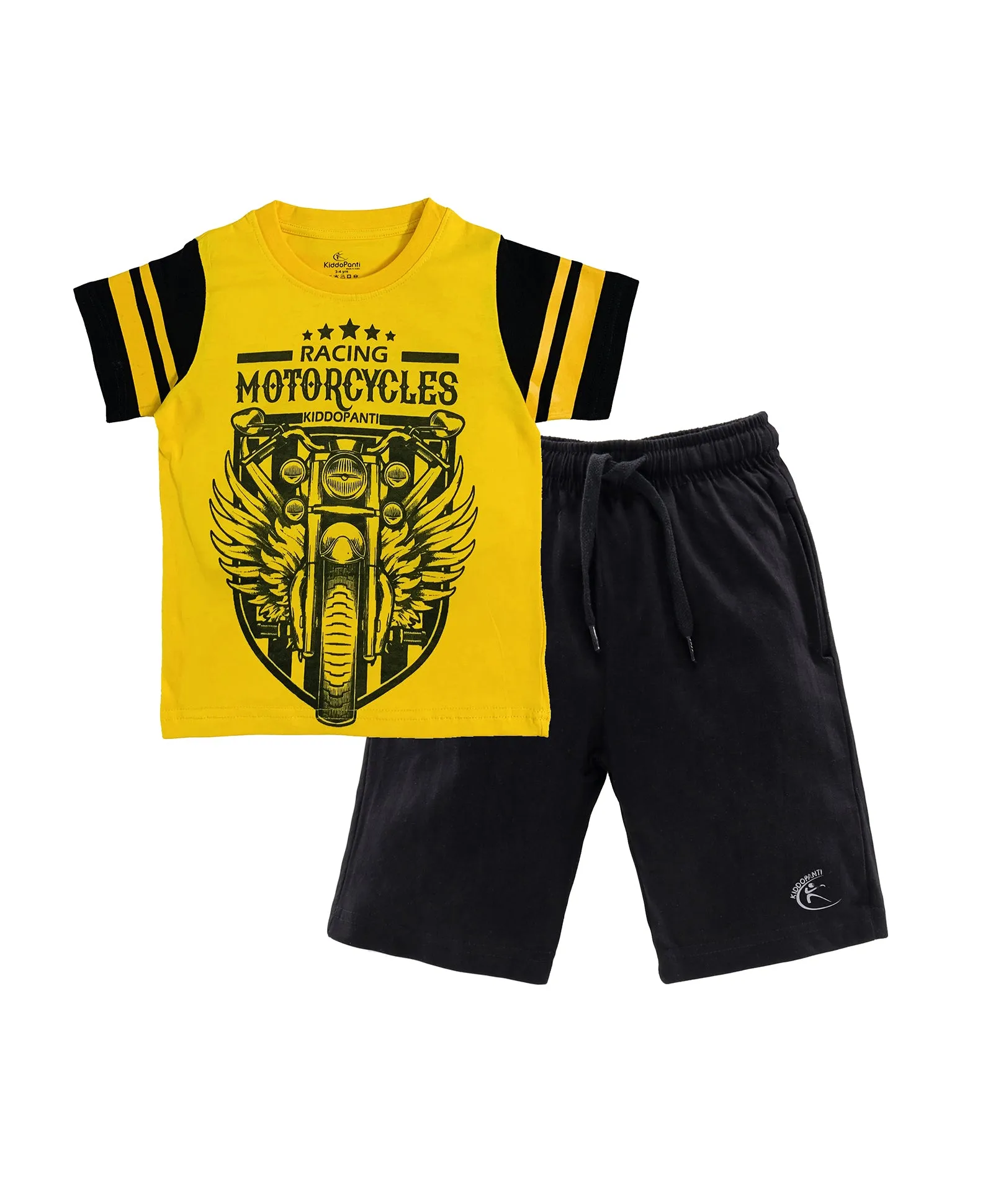 Boys Cotton T-shirt with Print and Knee length Shorts Set