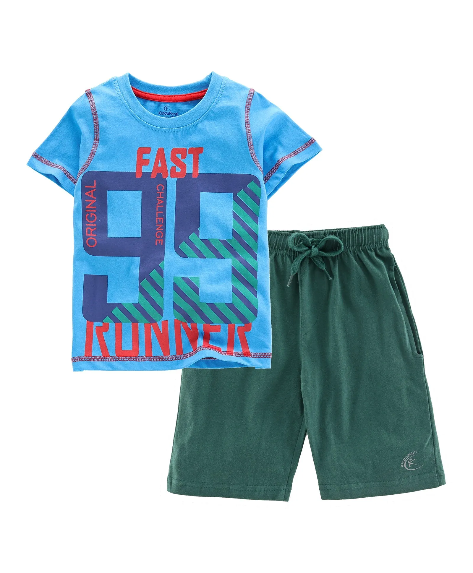 Boys Cotton T-shirt with Print and Knee length Shorts Set