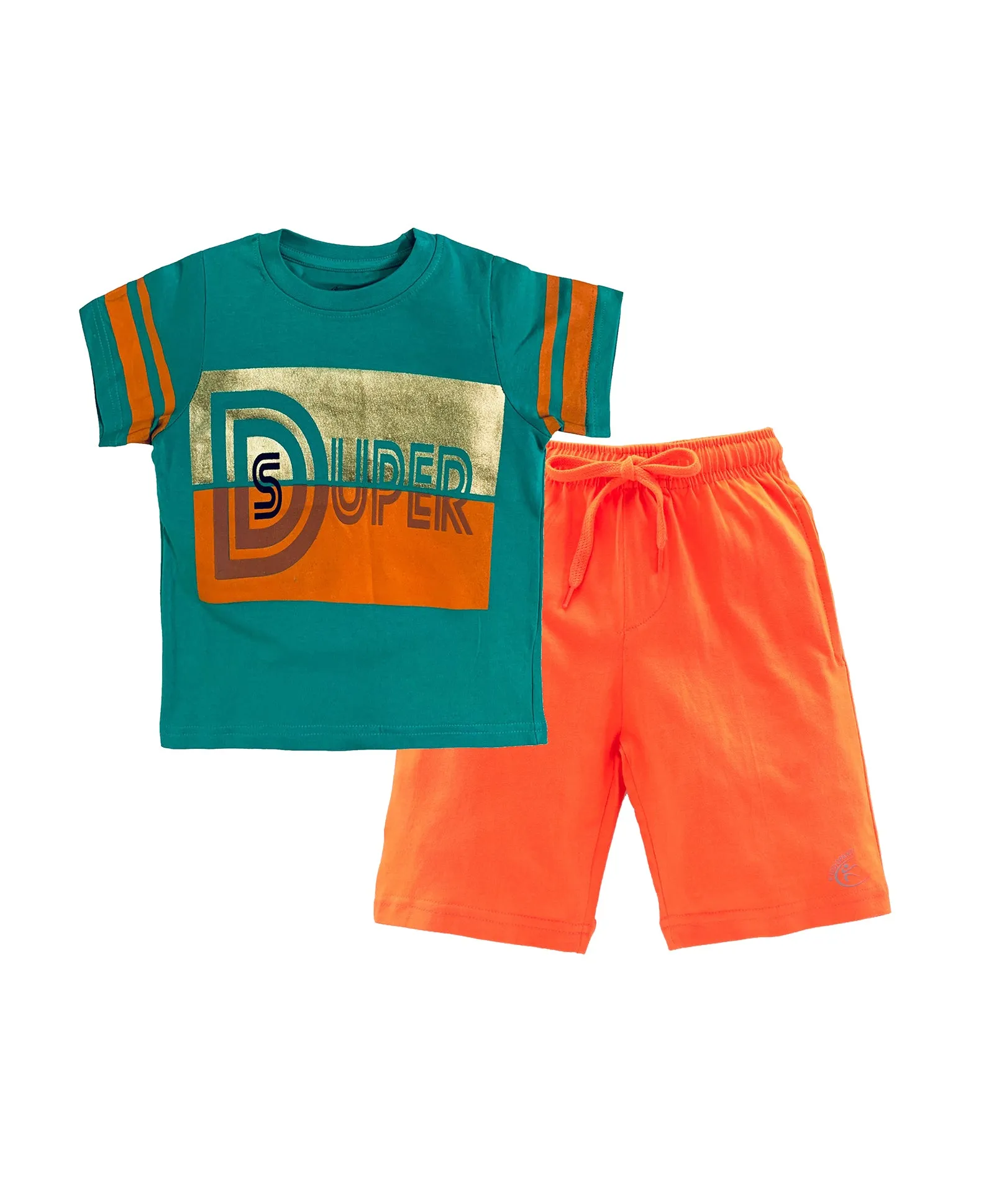 Boys Cotton T-shirt with Print and Knee length Shorts Set