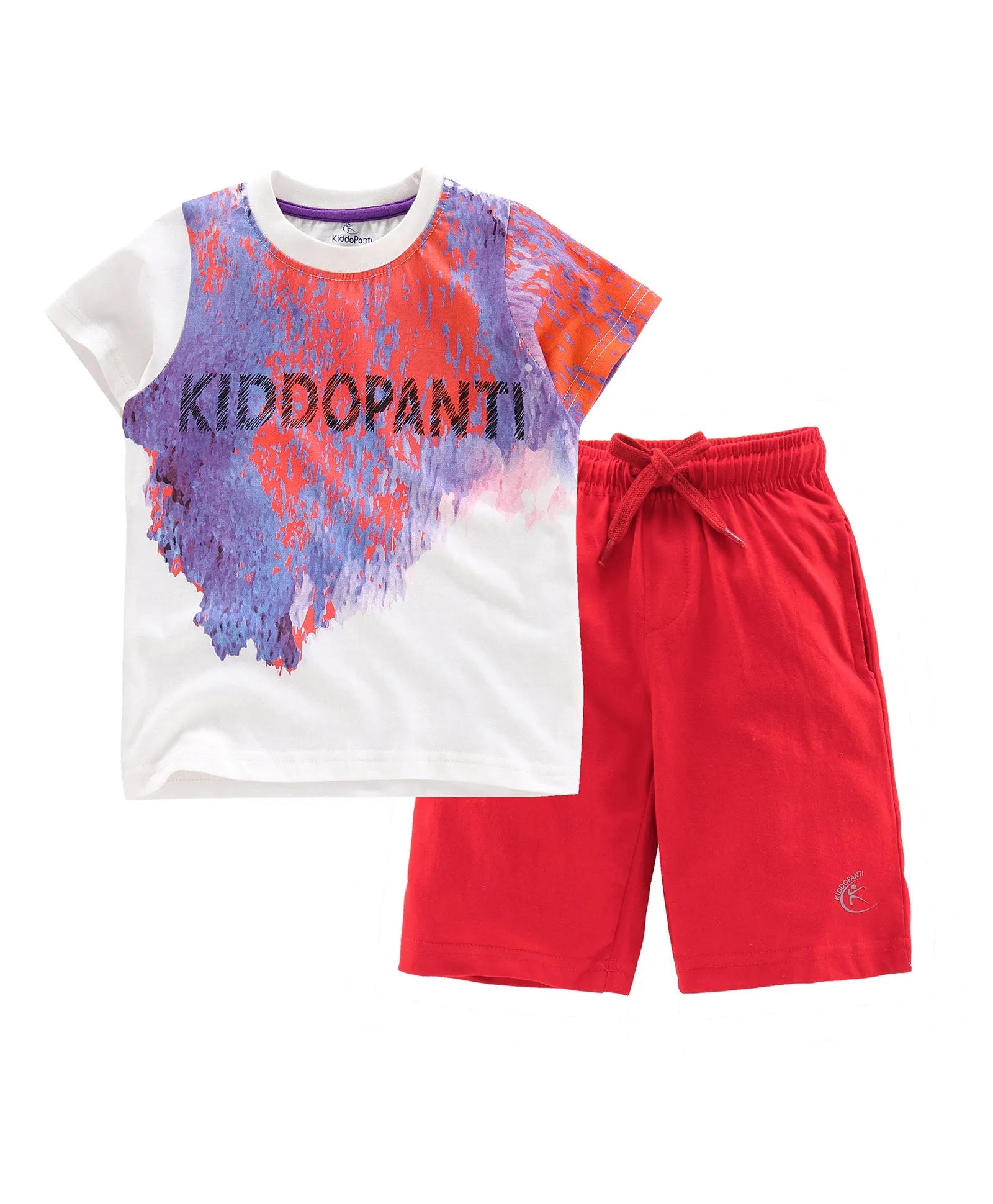 Boys Cotton T-shirt with Print and Knee length Shorts Set