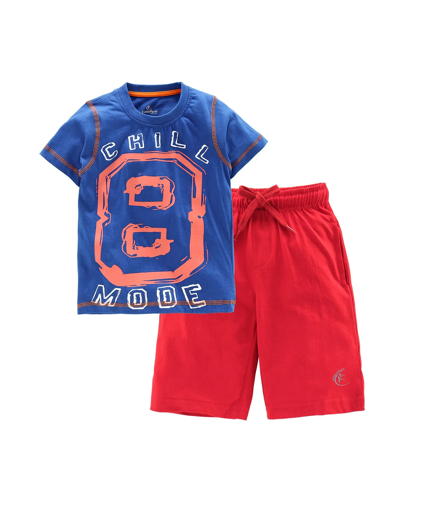 Boys Cotton T-shirt with Print and Knee length Shorts Set