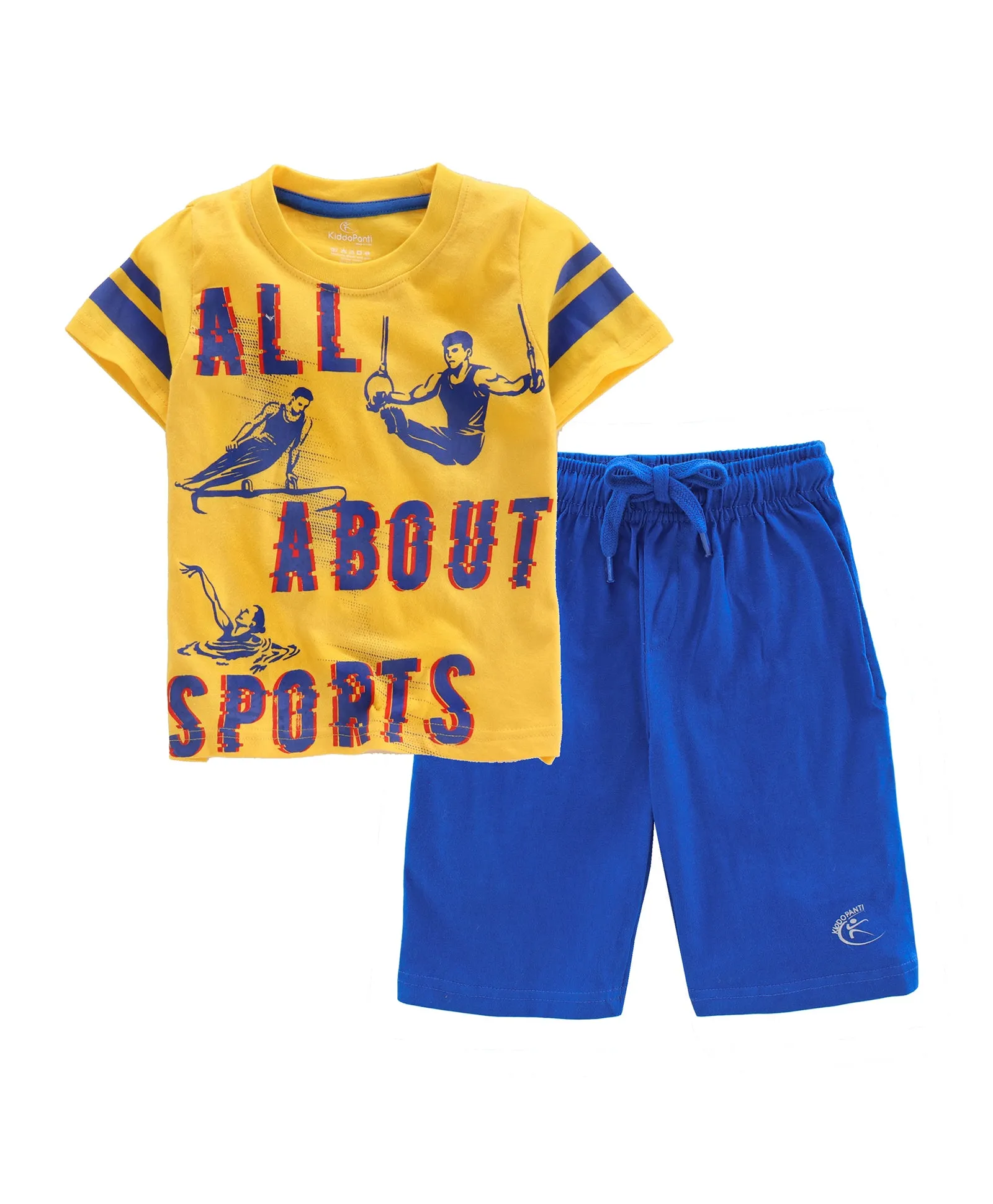 Boys Cotton T-shirt with Print and Knee length Shorts Set