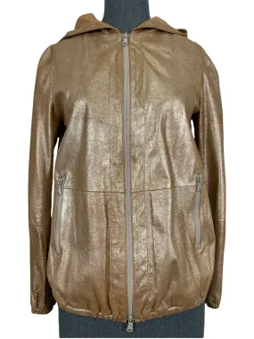 Brunello Cucinelli Metallic Leather Hooded Jacket Size 2