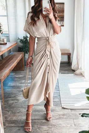 Button Knot Bat Drape Dress