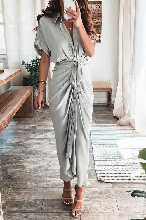 Button Knot Bat Drape Dress