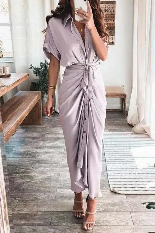 Button Knot Bat Drape Dress