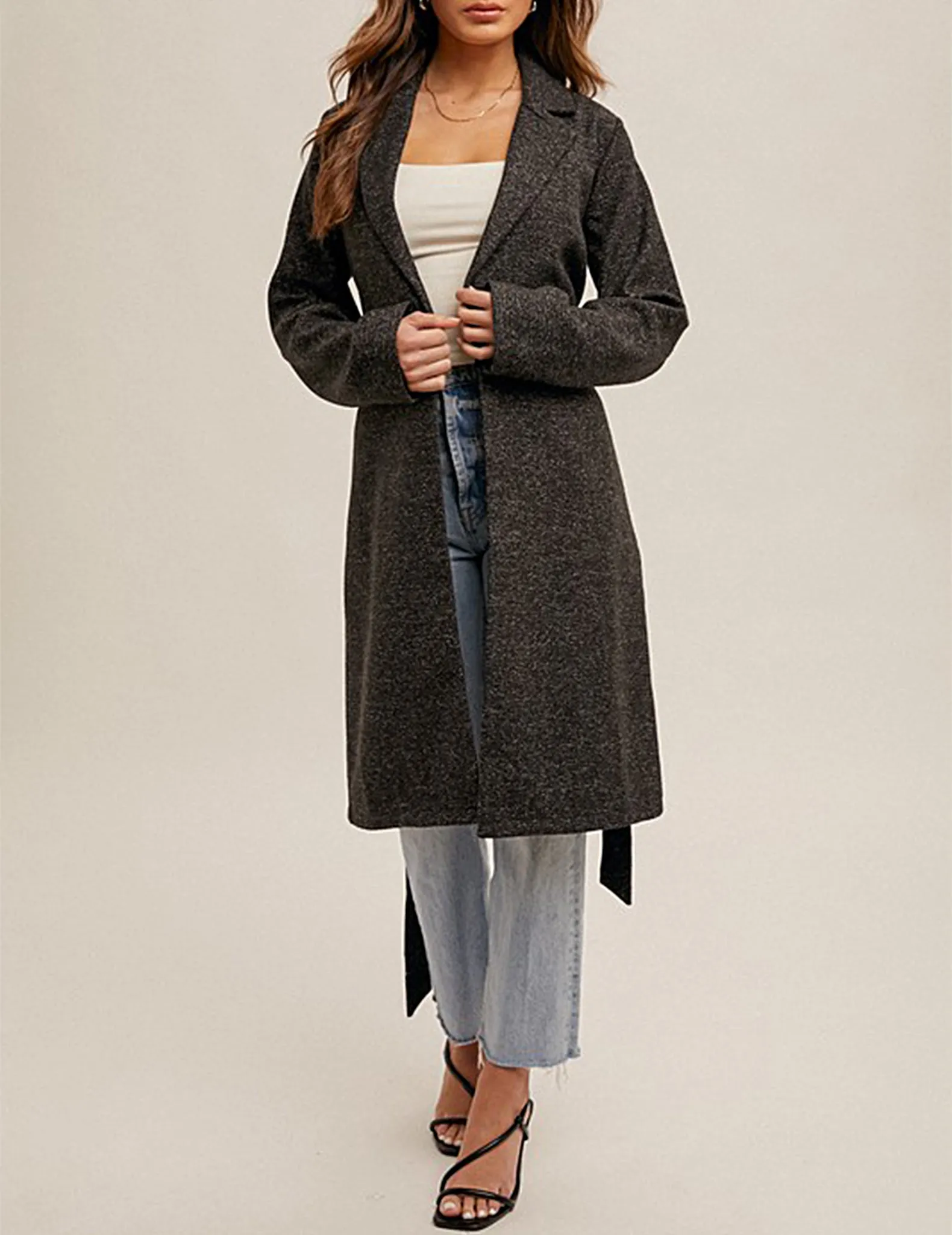 Caitlin Longline Speckled Tweed Trench Coat