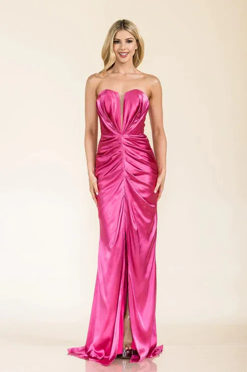 Caldrice | Ruched Fitted Satin Gown | PRIMA Dress SA502422