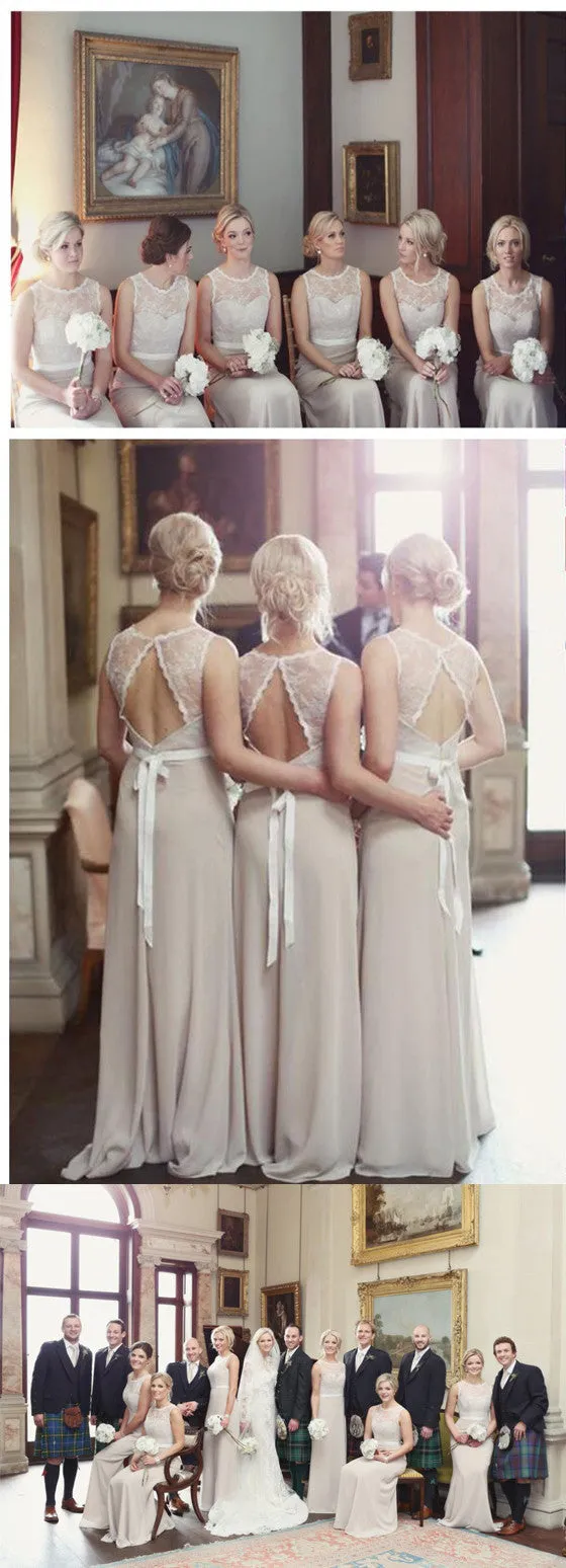 Charming Open Back Lace Top Illusion Cheap Long Wedding Party Dress Gown Bridesmaid Dresses, WG039