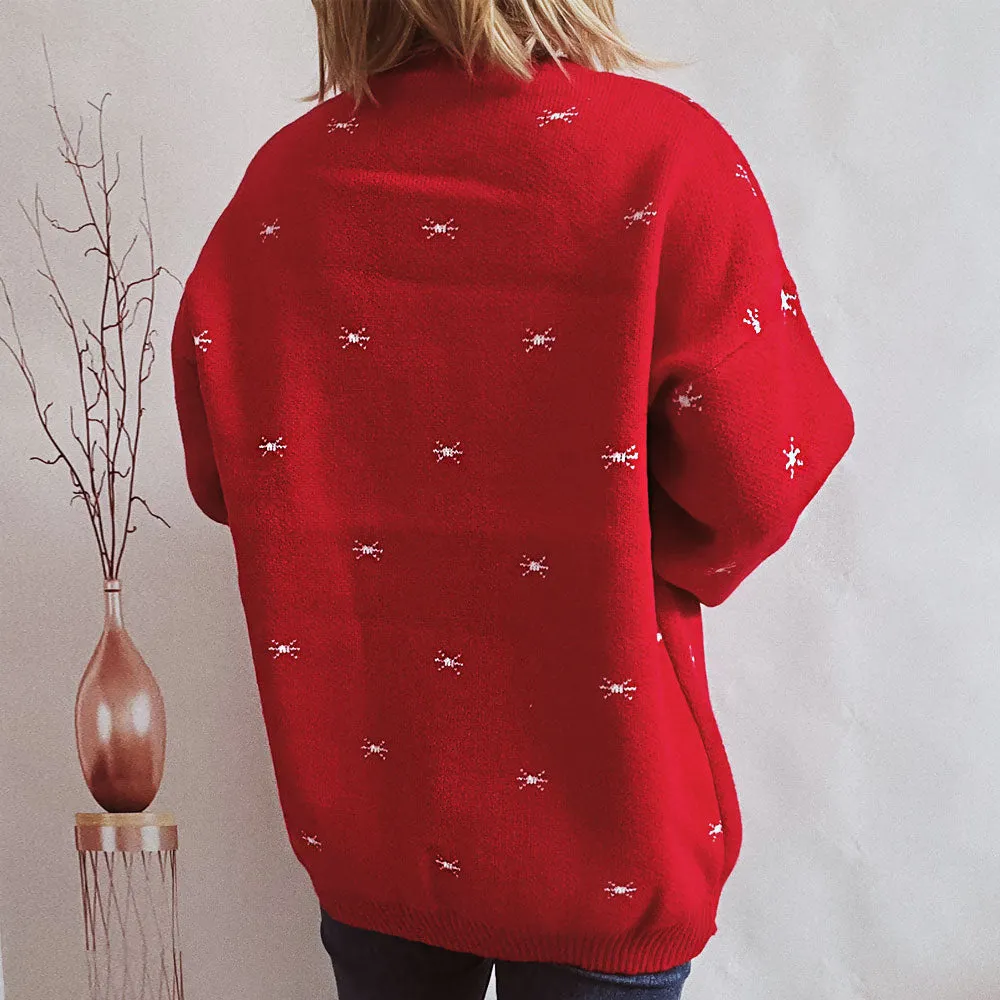 Christmas Bear Jacquard Crew Neck Long Sleeve Pullover Sweater