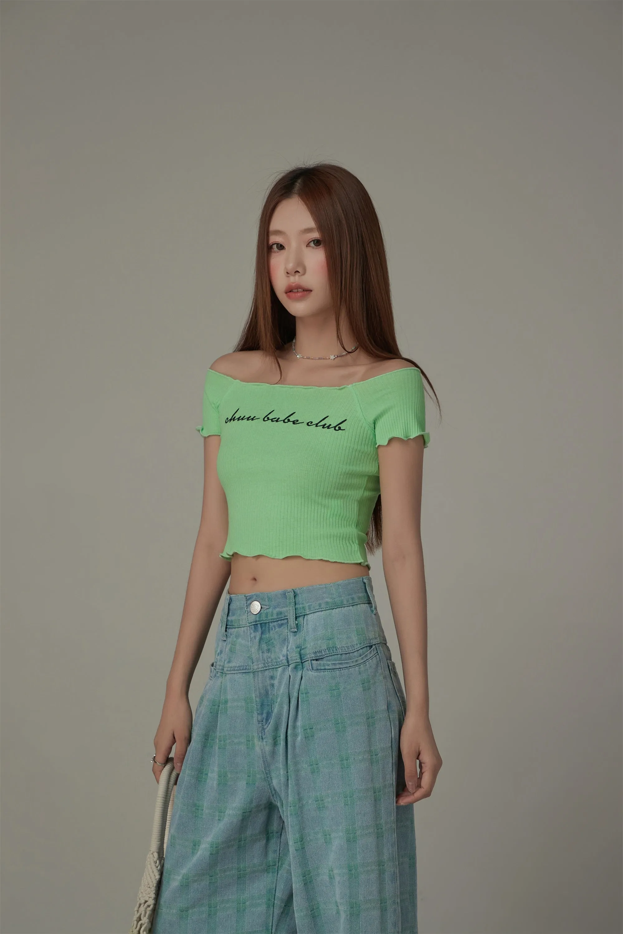 Chuu Babe Club Ruffled Off-The-Shoulder T-Shirt